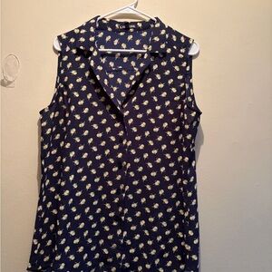 Express Navy Floral Sleeveless Blouse